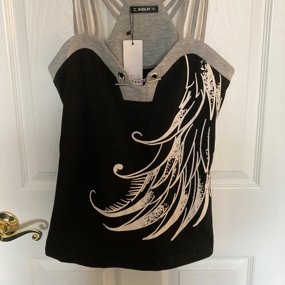 Sheilay Black & Gray Halter Top